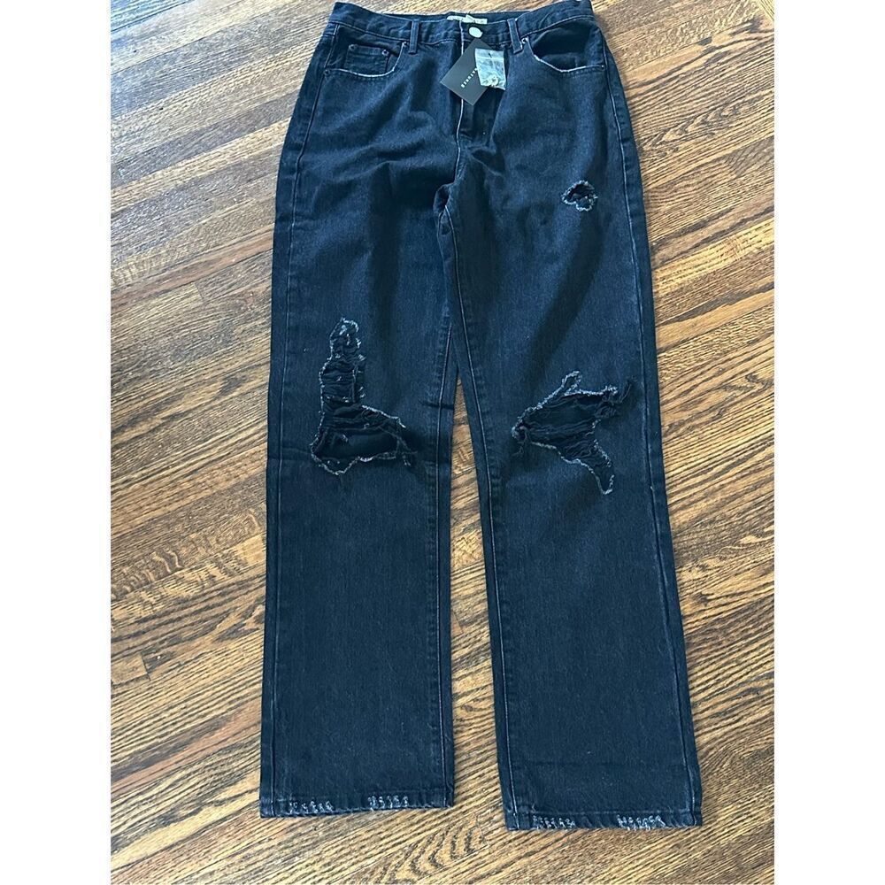 Signature 8 Slash Detail Denim Jeans black size medium 8/10 distressed ripped.